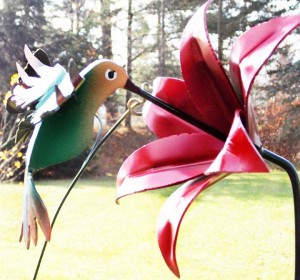 Moose's Metal Marvels hummingbird and flower